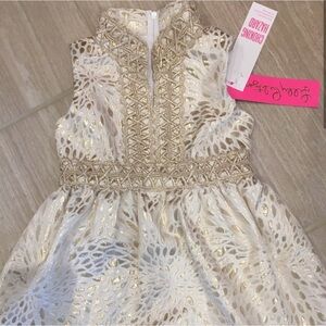 Lilly Pulitzer Girls Mini Gold Metallic Full Bloom Jacquard Holiday Dress size 6